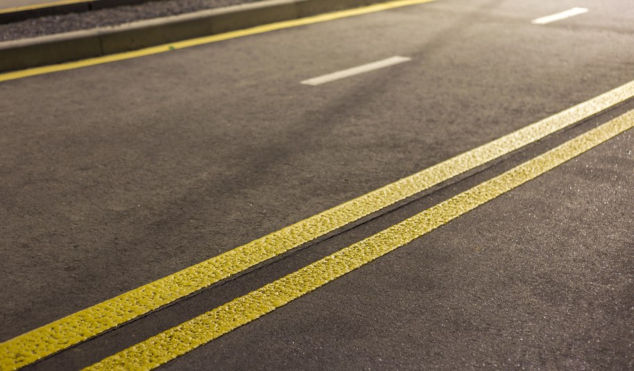 Road and line marking on asphalt
